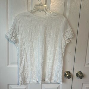 SHEIN LUNE Eyelet Embroidery Scallop Trim Tee /XL(12)